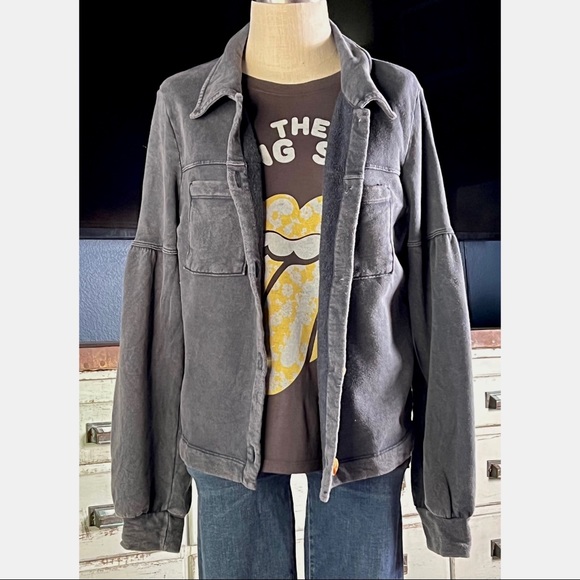 Anthropologie Melora Puff Sleeve Grey Shirt Jacket Shacket NWT New L - Picture 2 of 16